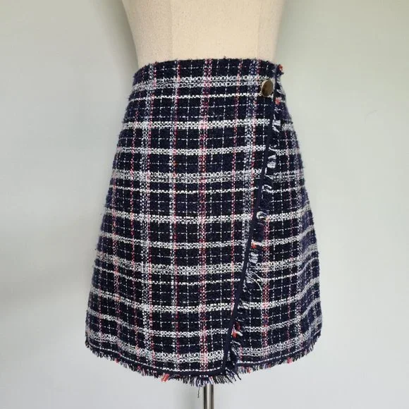 Forever New Multicolour Tweed Faux Wrap Mini Skirt Size 12 - Picture 2 of 7